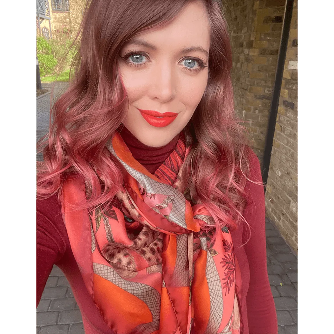 Lynx Silk Chiffon Scarf - Red Leopard Autumn Orange