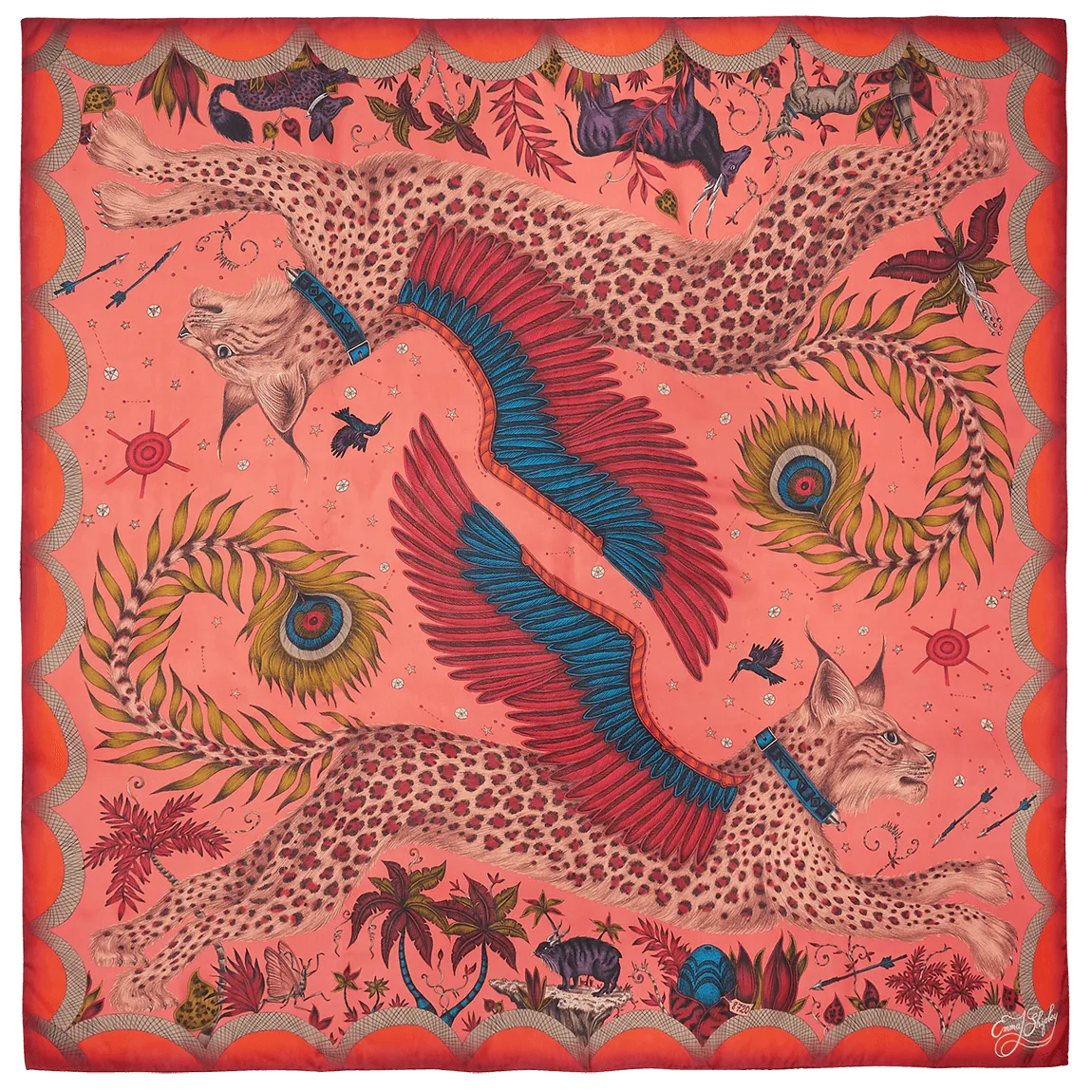 Lynx Silk Chiffon Scarf - Red Leopard Autumn Orange
