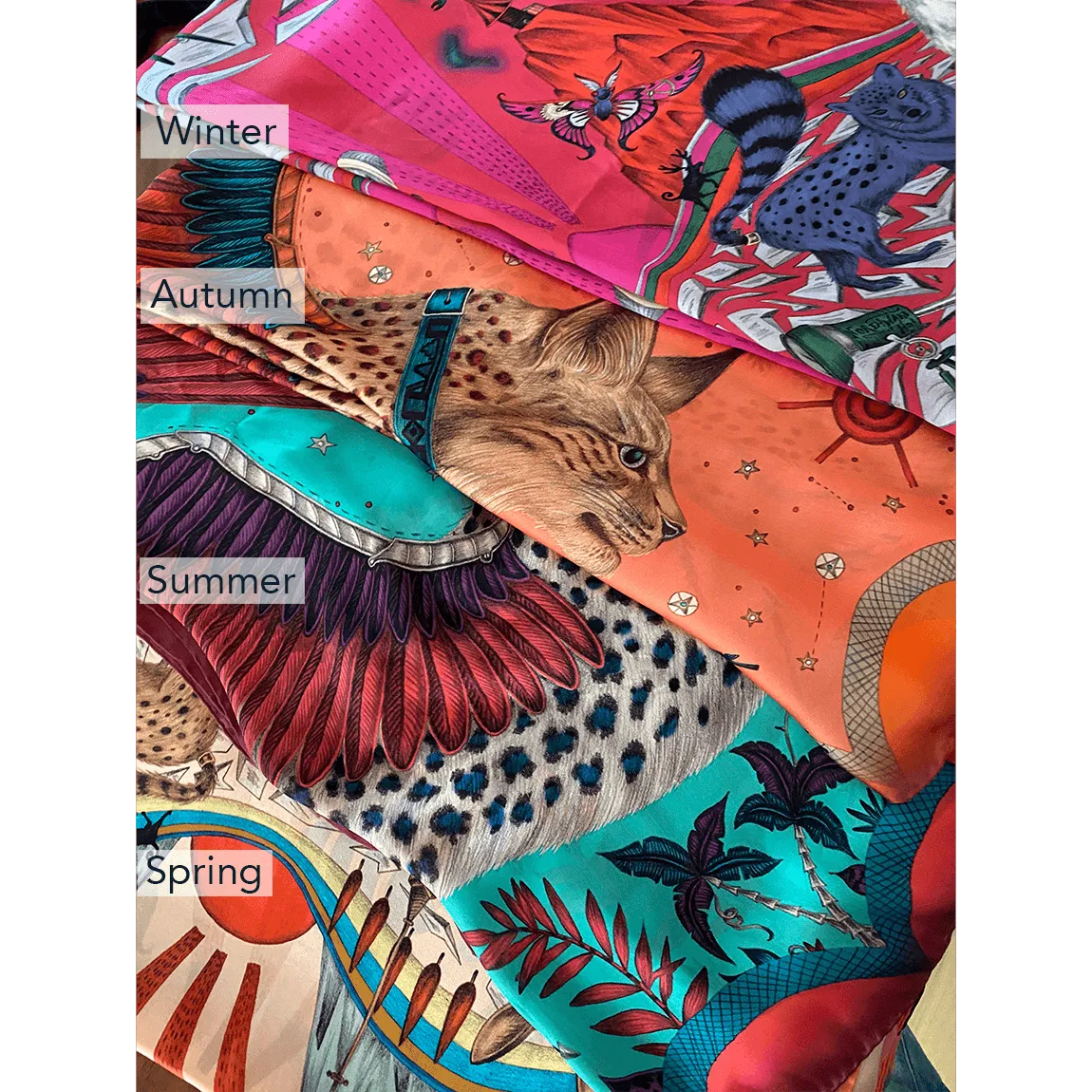 Lynx Silk Chiffon Scarf - Red Leopard Autumn Orange