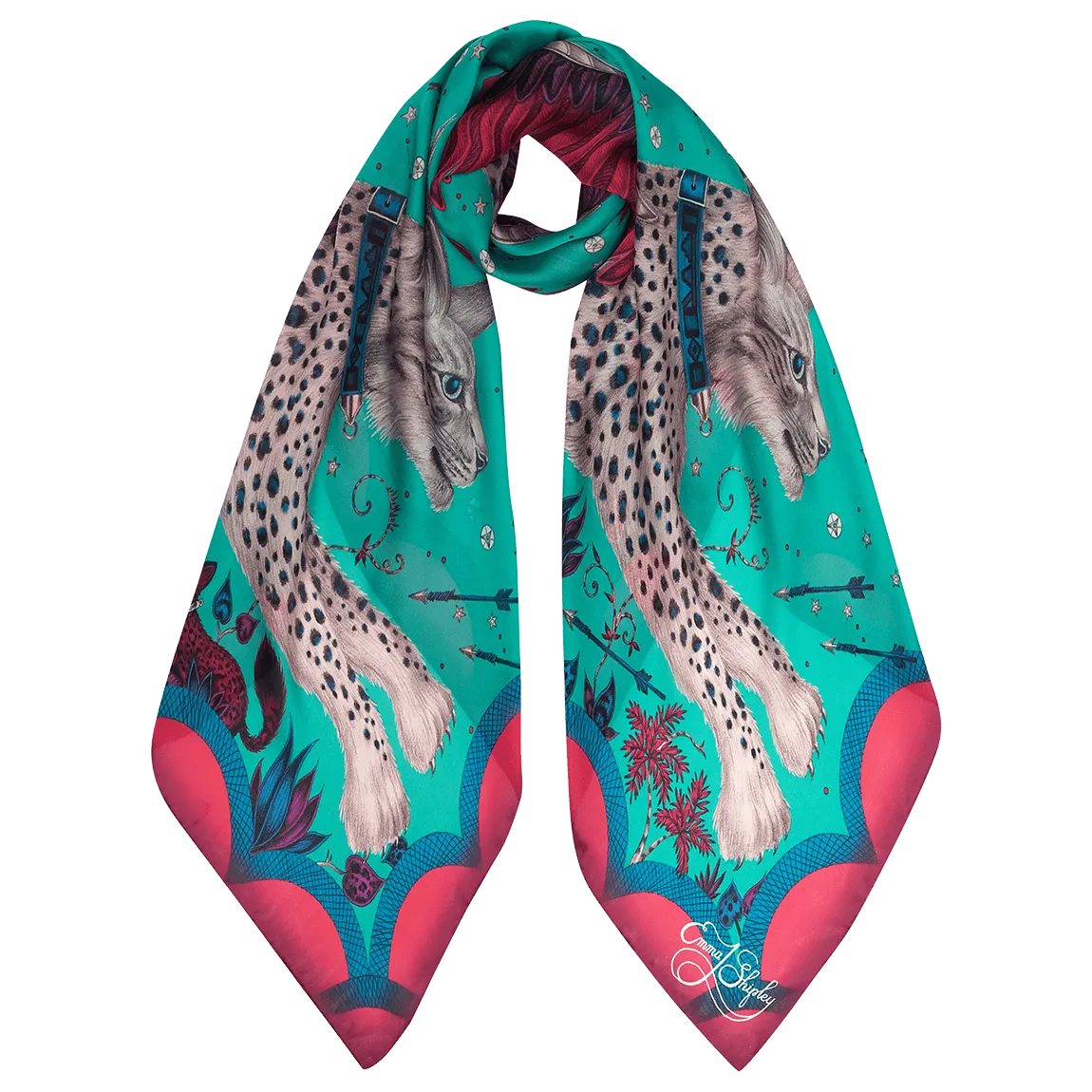 Lynx Silk Chiffon Scarf - Red Leopard Autumn Orange