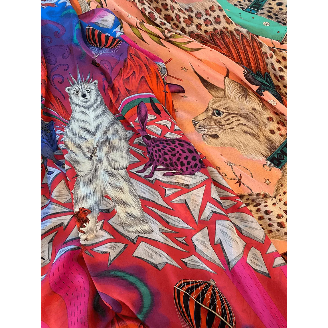 Lynx Silk Chiffon Scarf - Red Leopard Autumn Orange