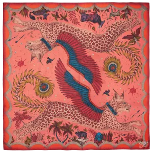 Lynx Silk Chiffon Scarf - Red Leopard Autumn Orange