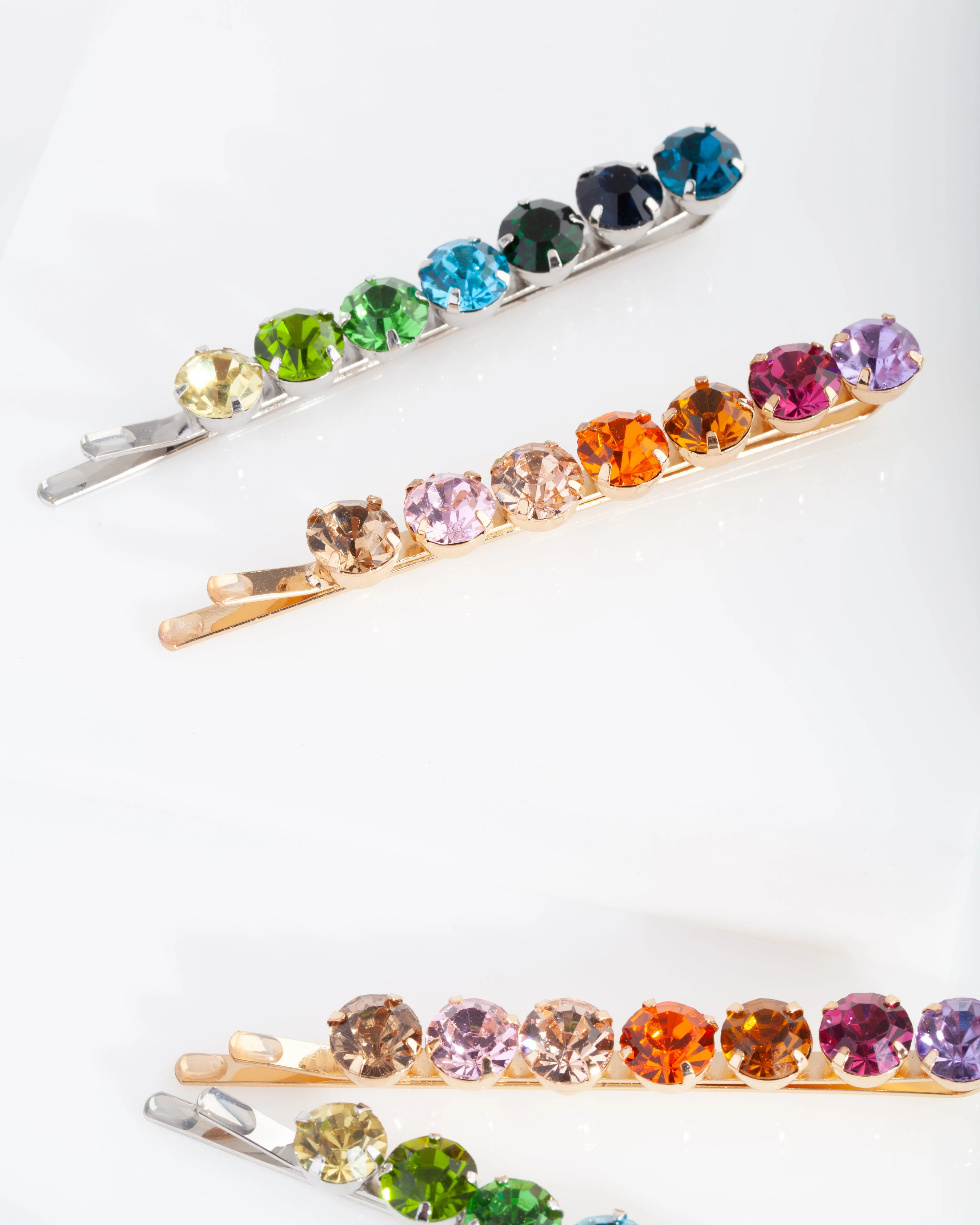 Mixed Round Multi Crystal Hair Pin 4-Pack