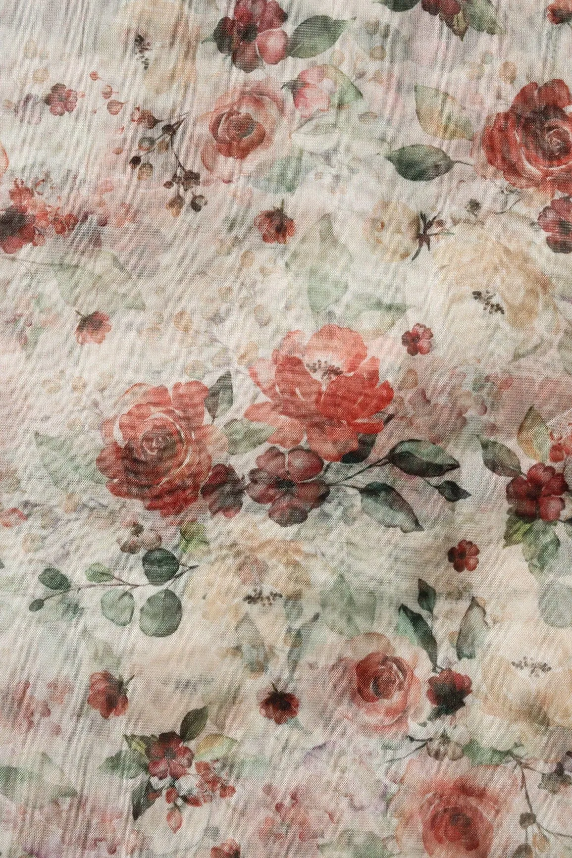Multi Color Beautiful Floral Digital Print On Cream Organza Fabric