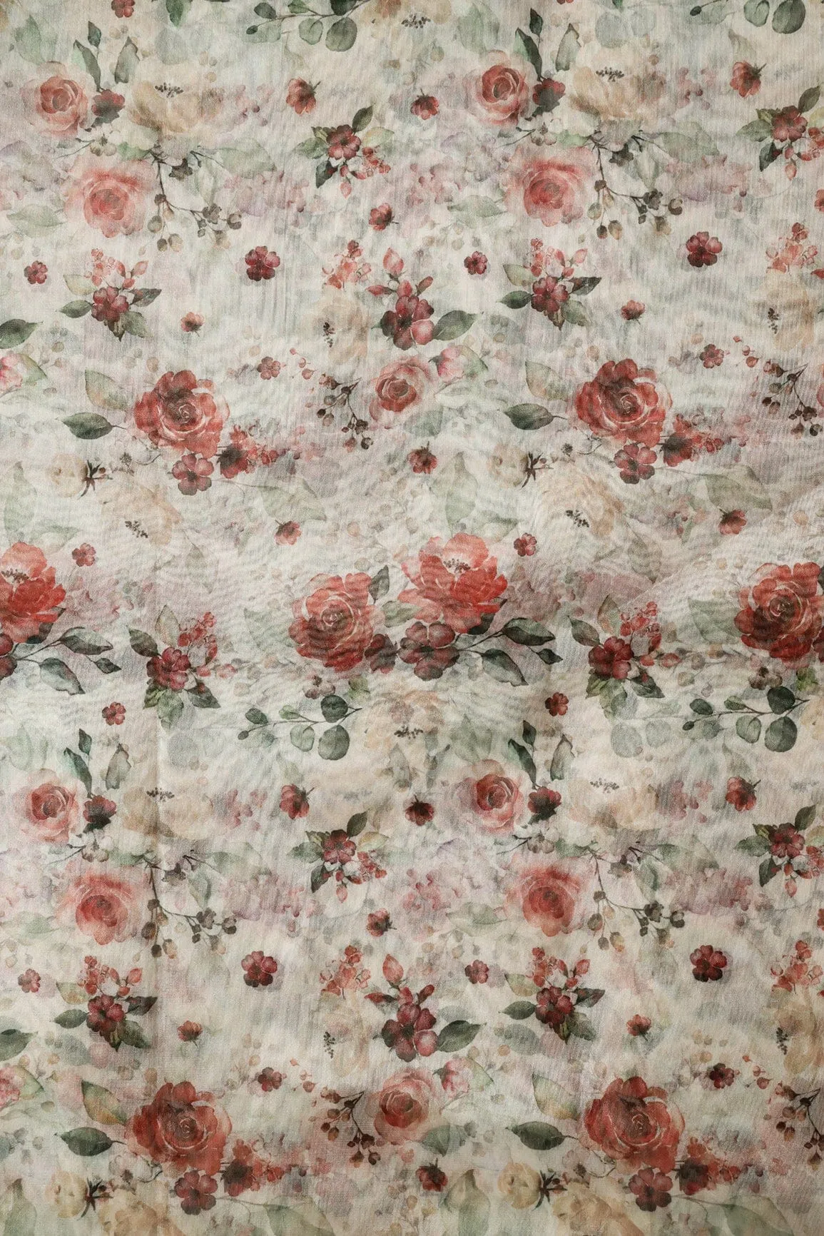 Multi Color Beautiful Floral Digital Print On Cream Organza Fabric