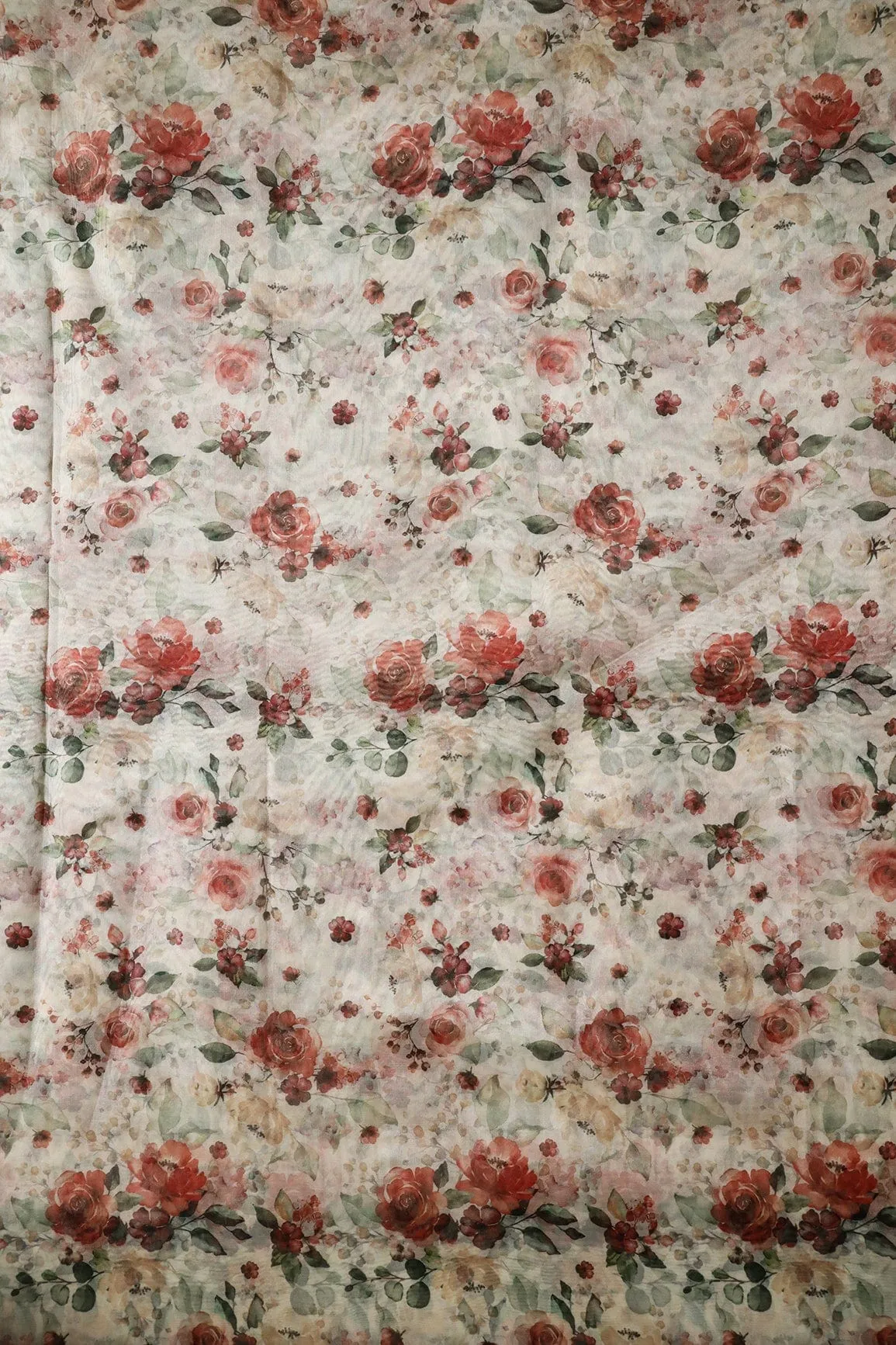 Multi Color Beautiful Floral Digital Print On Cream Organza Fabric
