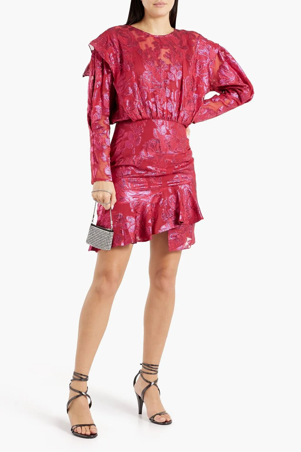 Murai mini dress in silk georgette blend with metallic effect fil-coupe IRO fuchsia