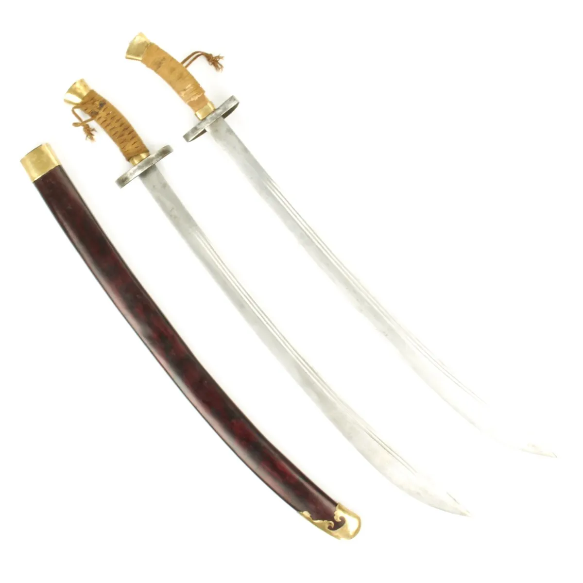 Original Boxer Rebellion Chinese Double Dao Broadswords with scabbard - Circa 1900