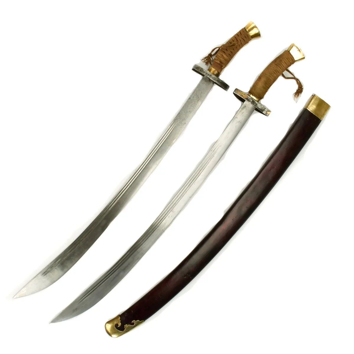 Original Boxer Rebellion Chinese Double Dao Broadswords with scabbard - Circa 1900