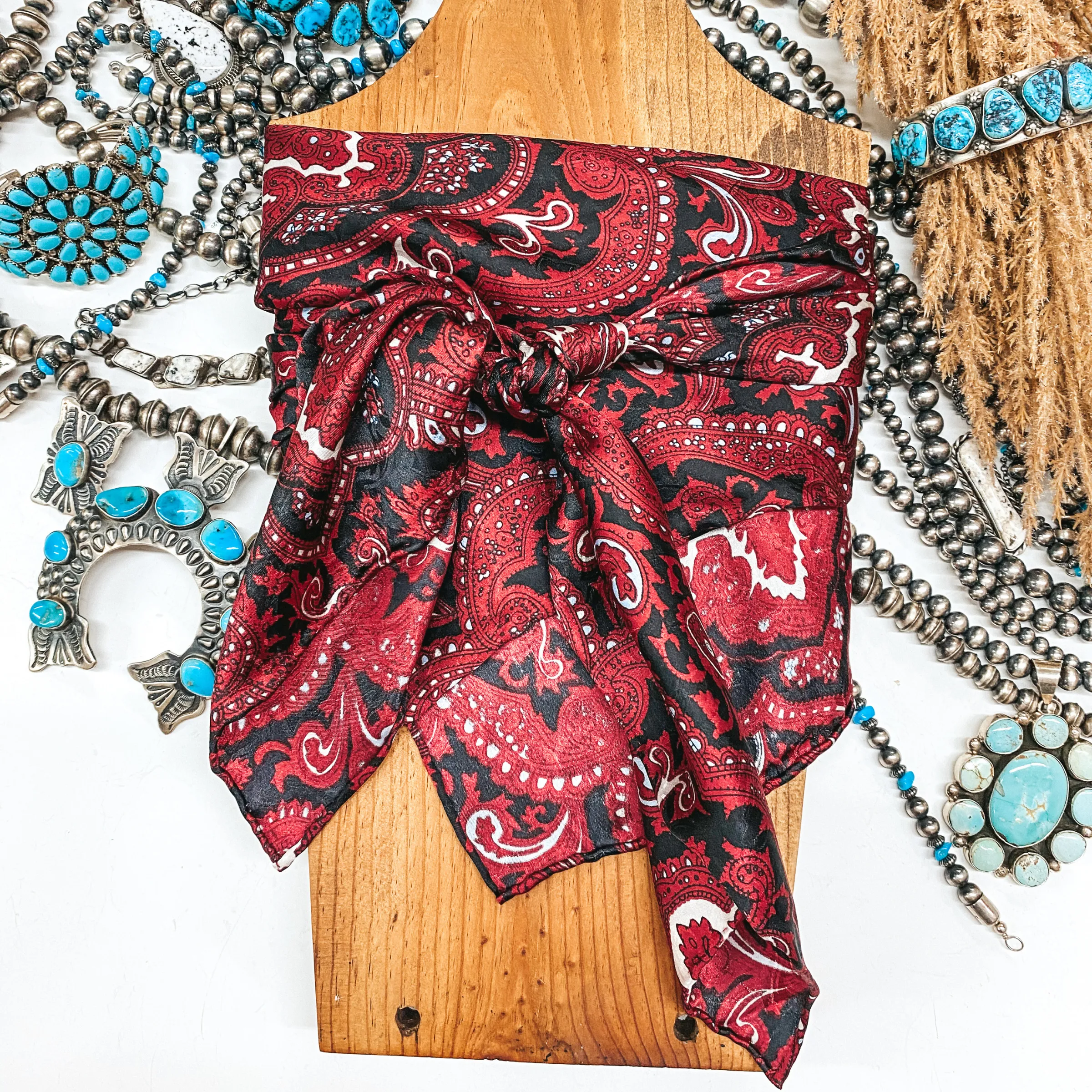 Paisley Silk Wild Rag in Red and Black