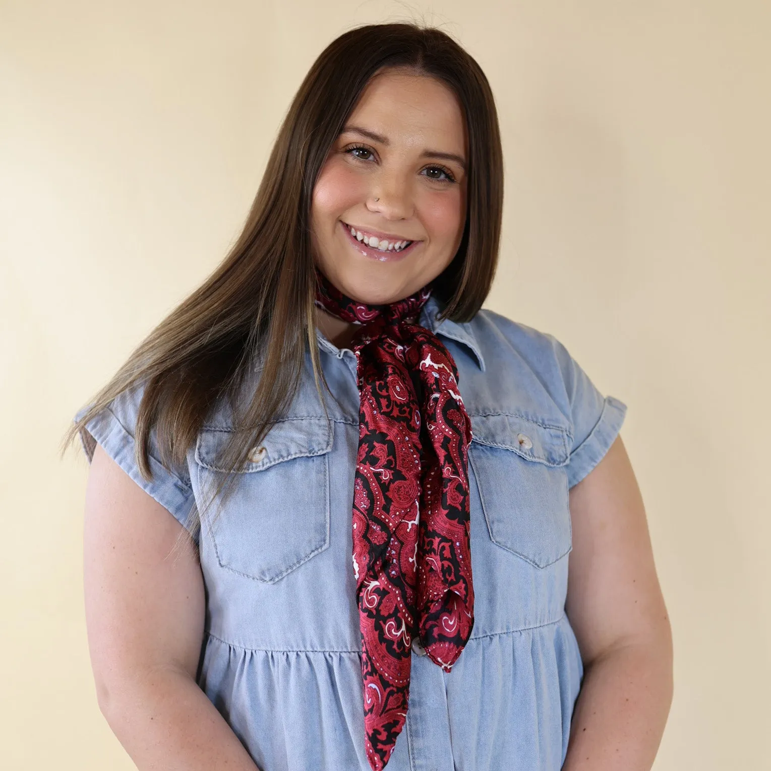 Paisley Silk Wild Rag in Red and Black
