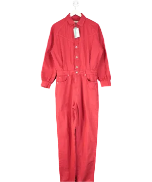 Pepe Jeans Red Loose Fit Denim Maxi Jumpsuit UK M
