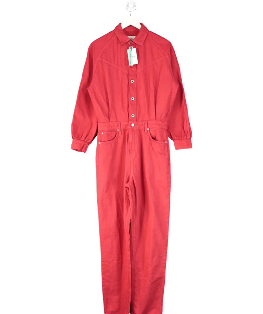 Pepe Jeans Red Loose Fit Denim Maxi Jumpsuit UK M