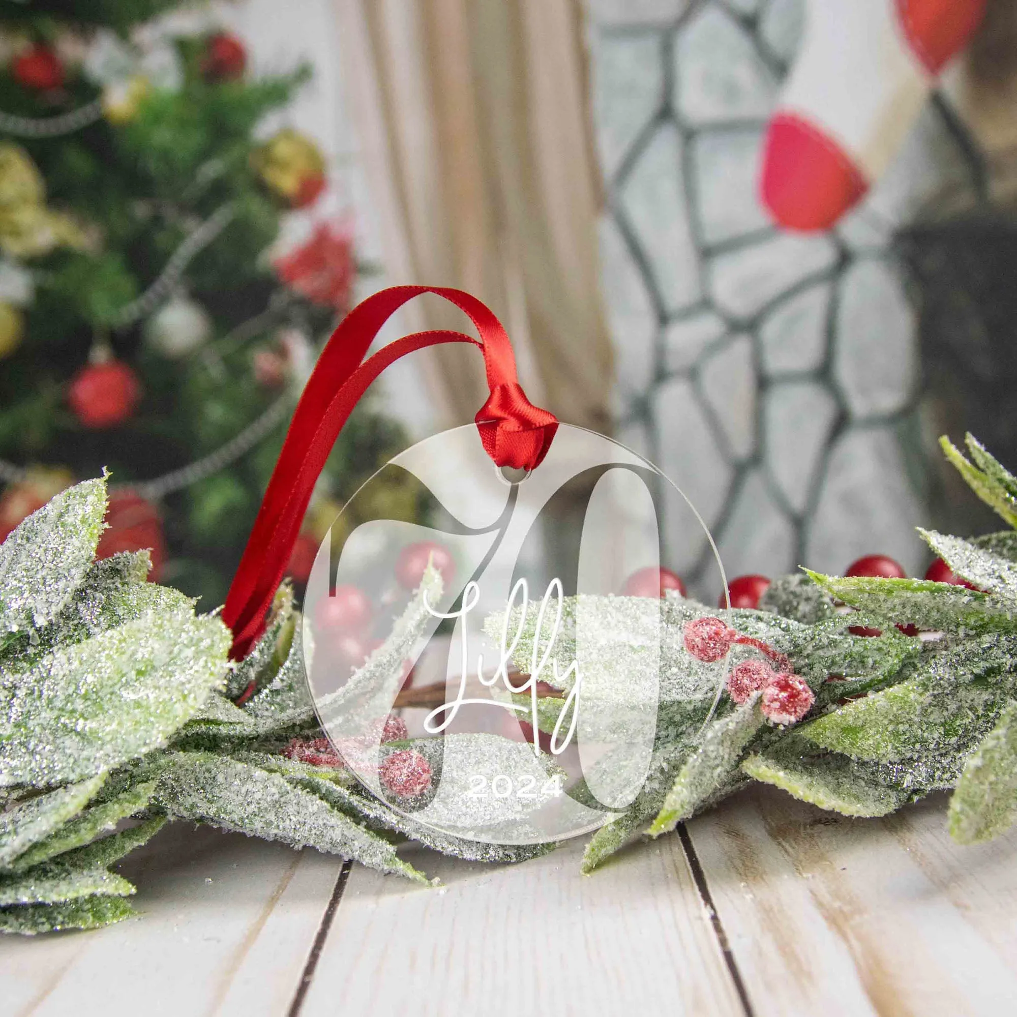 Personalized 70th Birthday Acrylic Christmas Ornament, Gift Box Included