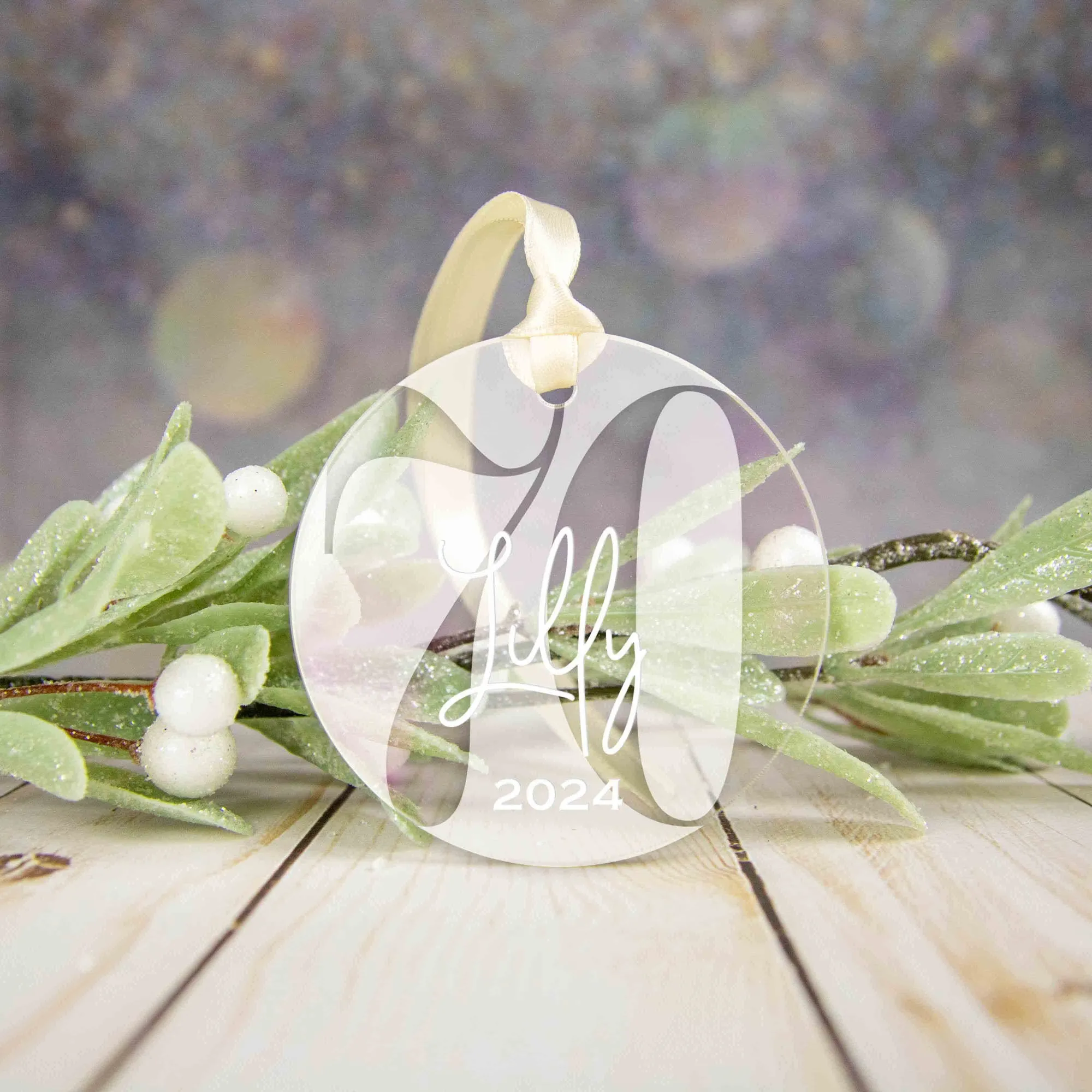 Personalized 70th Birthday Acrylic Christmas Ornament, Gift Box Included