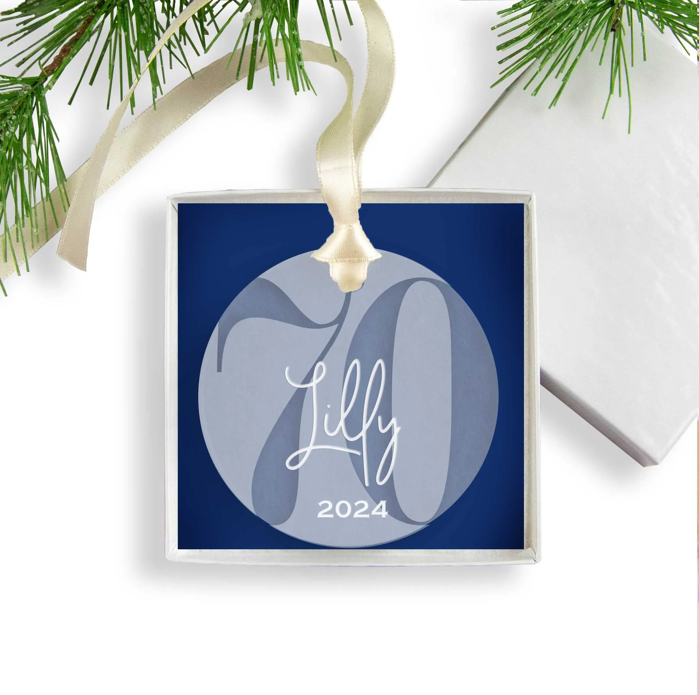 Personalized 70th Birthday Acrylic Christmas Ornament, Gift Box Included