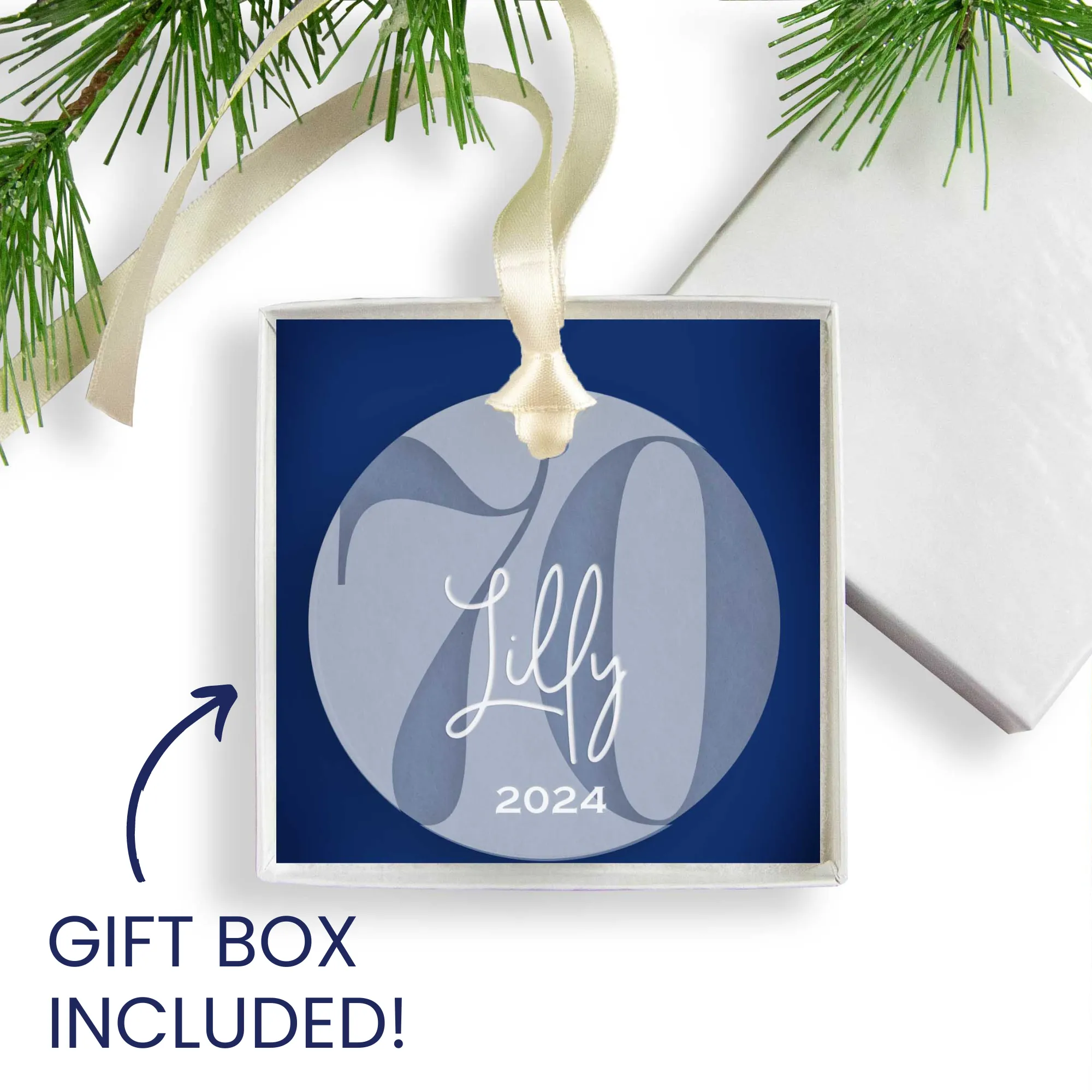 Personalized 70th Birthday Acrylic Christmas Ornament, Gift Box Included