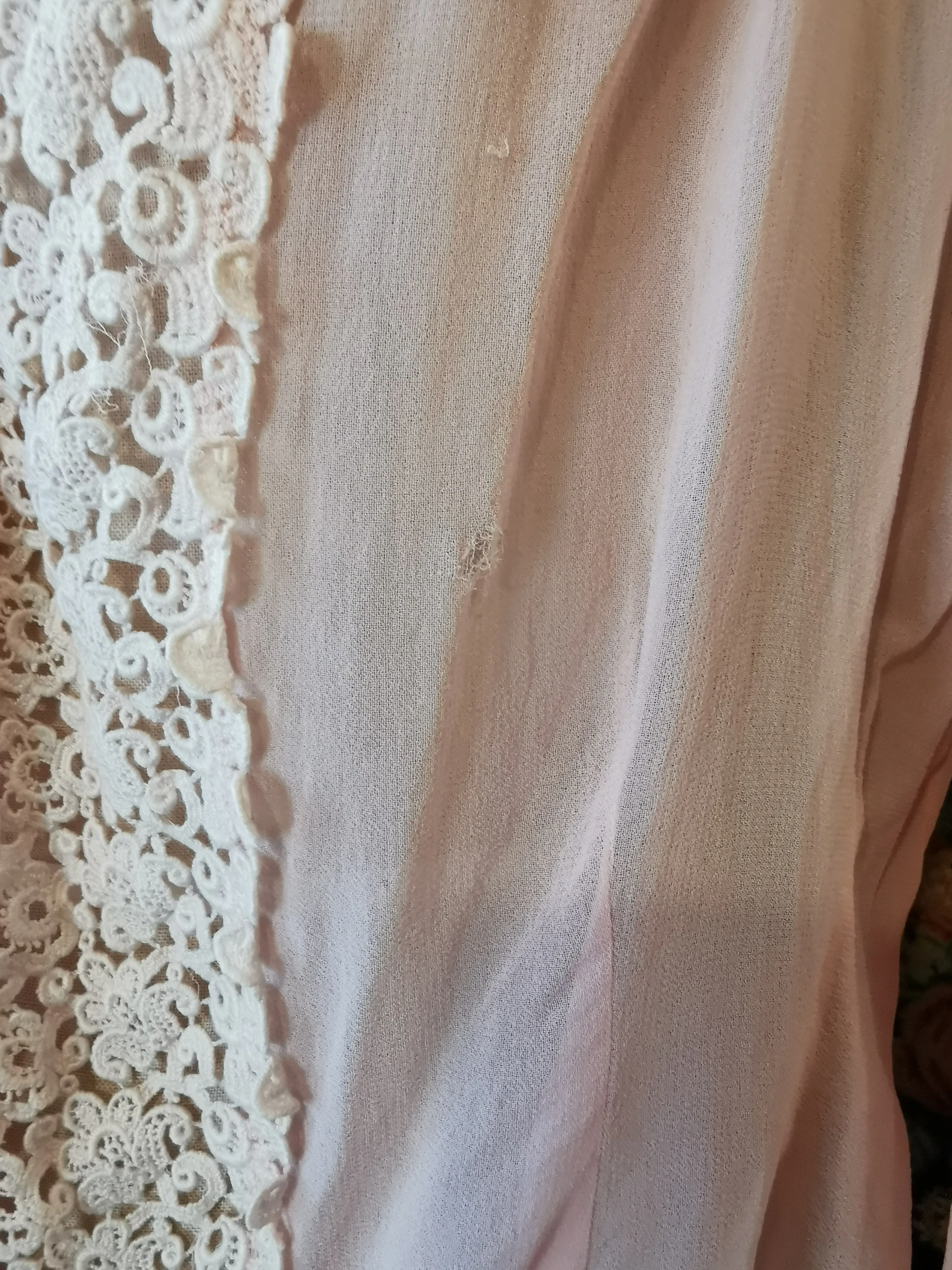 Pink silk blouse with lace trim