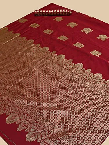 rangita Women Banarasi Silk Jacquard Saree With Blouse Piece - Red