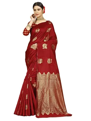 rangita Women Banarasi Silk Jacquard Saree With Blouse Piece - Red