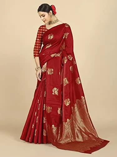 rangita Women Banarasi Silk Jacquard Saree With Blouse Piece - Red