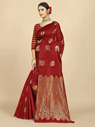 rangita Women Banarasi Silk Jacquard Saree With Blouse Piece - Red