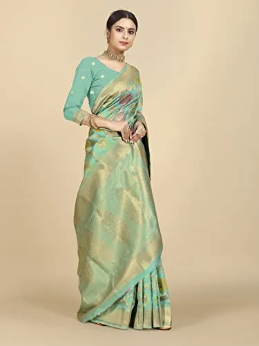 rangita Women Banarasi Silk Zari Work Saree With Blouse Piece - Light Green (SIZE 5.5 MTR)