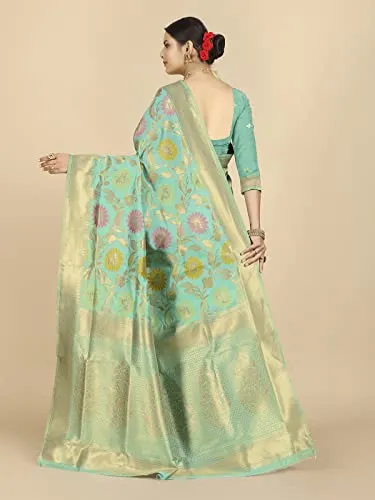 rangita Women Banarasi Silk Zari Work Saree With Blouse Piece - Light Green (SIZE 5.5 MTR)