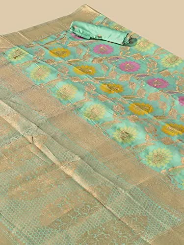rangita Women Banarasi Silk Zari Work Saree With Blouse Piece - Light Green (SIZE 5.5 MTR)