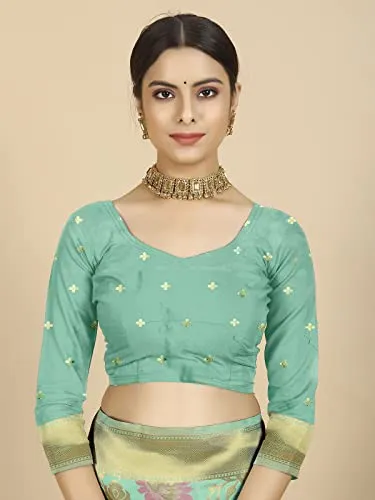 rangita Women Banarasi Silk Zari Work Saree With Blouse Piece - Light Green (SIZE 5.5 MTR)