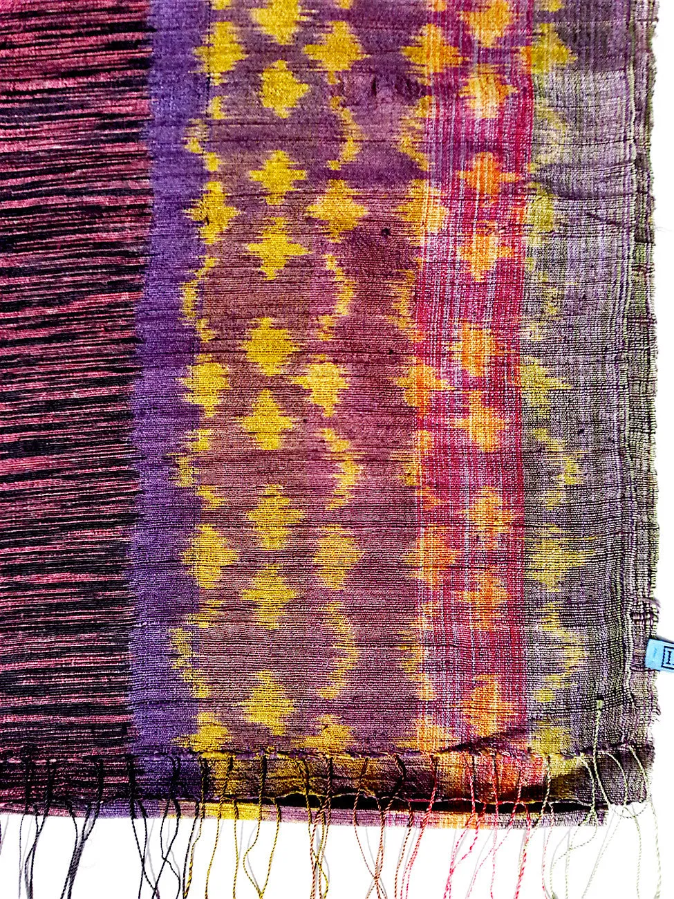 Raw Silk Ikat Shawl One Of A Kind Pink Blue Gold
