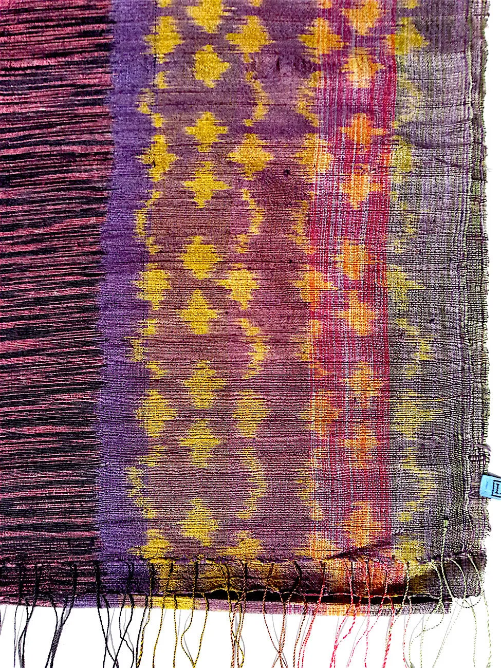 Raw Silk Ikat Shawl One Of A Kind Pink Blue Gold