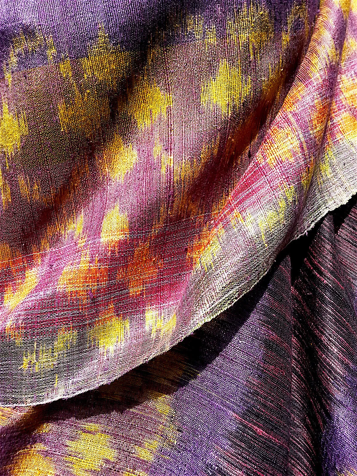 Raw Silk Ikat Shawl One Of A Kind Pink Blue Gold