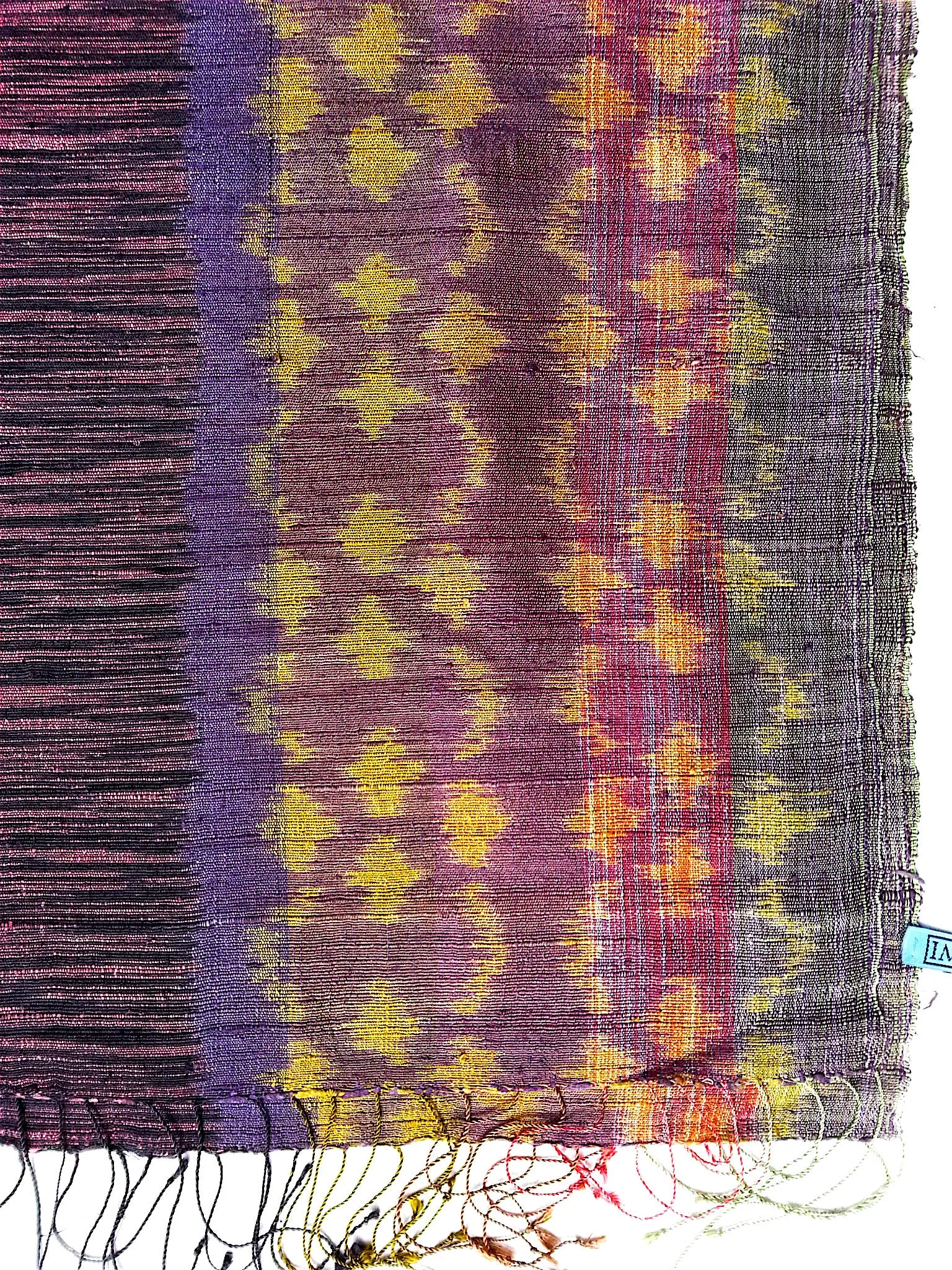 Raw Silk Ikat Shawl One Of A Kind Pink Blue Gold
