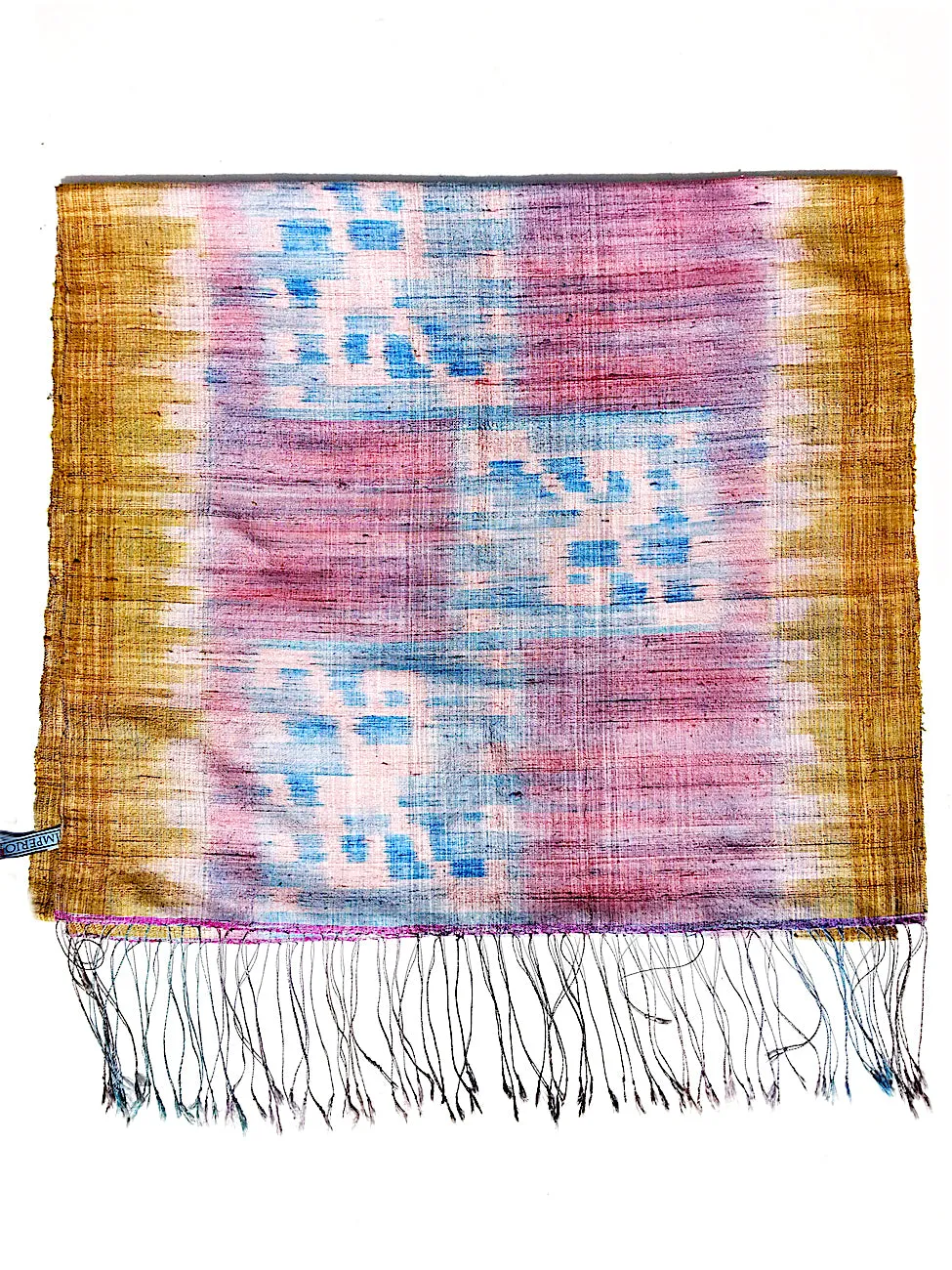 Raw Silk Ikat Shawl One Of A Kind Pink Blue Gold