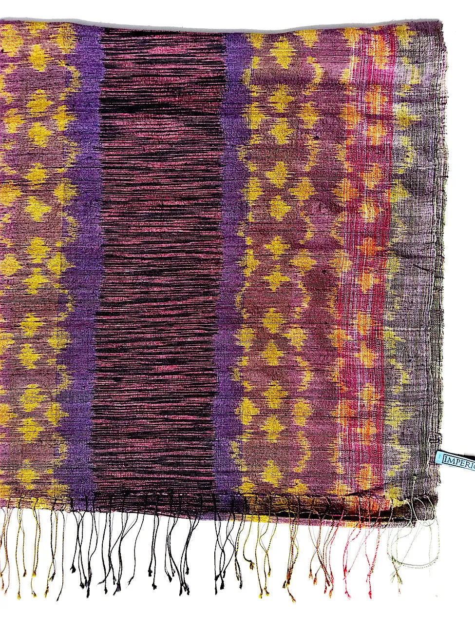 Raw Silk Ikat Shawl One Of A Kind Pink Blue Gold