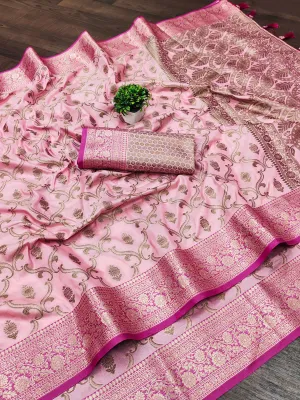Refreshing Pink Soft Banarasi Silk Saree With Pleasurable Blouse Piece