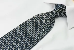 Renoma Silk Rhinestone Necktie Silver Mesh On Black With Diagonal Sparkles