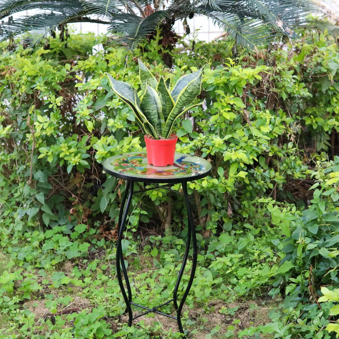 Round Side Mosaic Table With Peacock Design