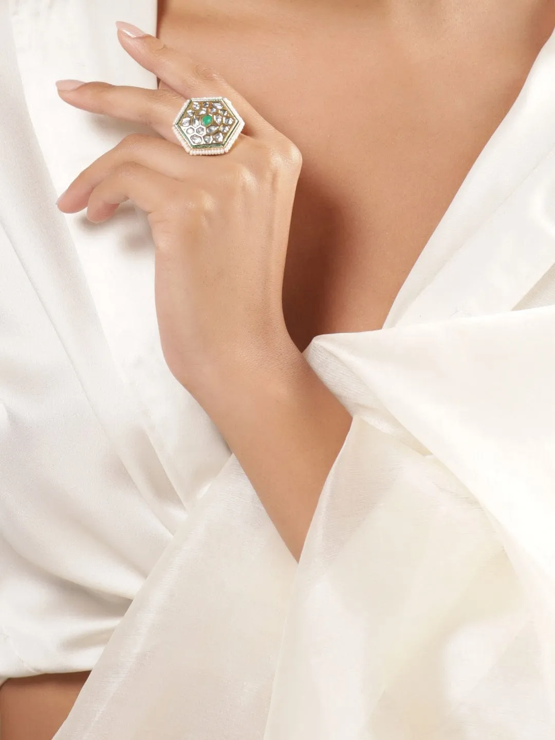 Rubans 22k Gold Plated Polki Studded Finger Ring