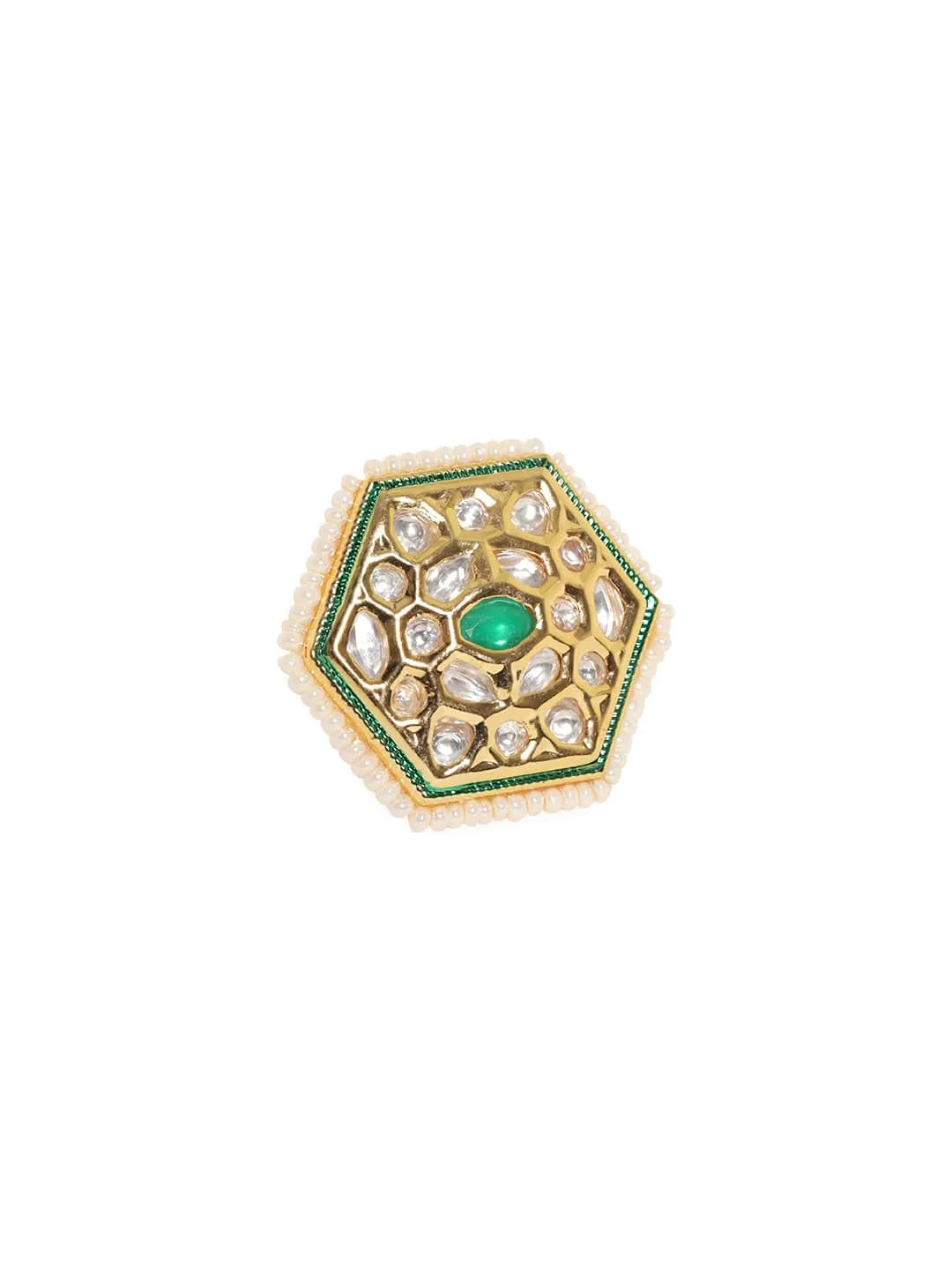 Rubans 22k Gold Plated Polki Studded Finger Ring