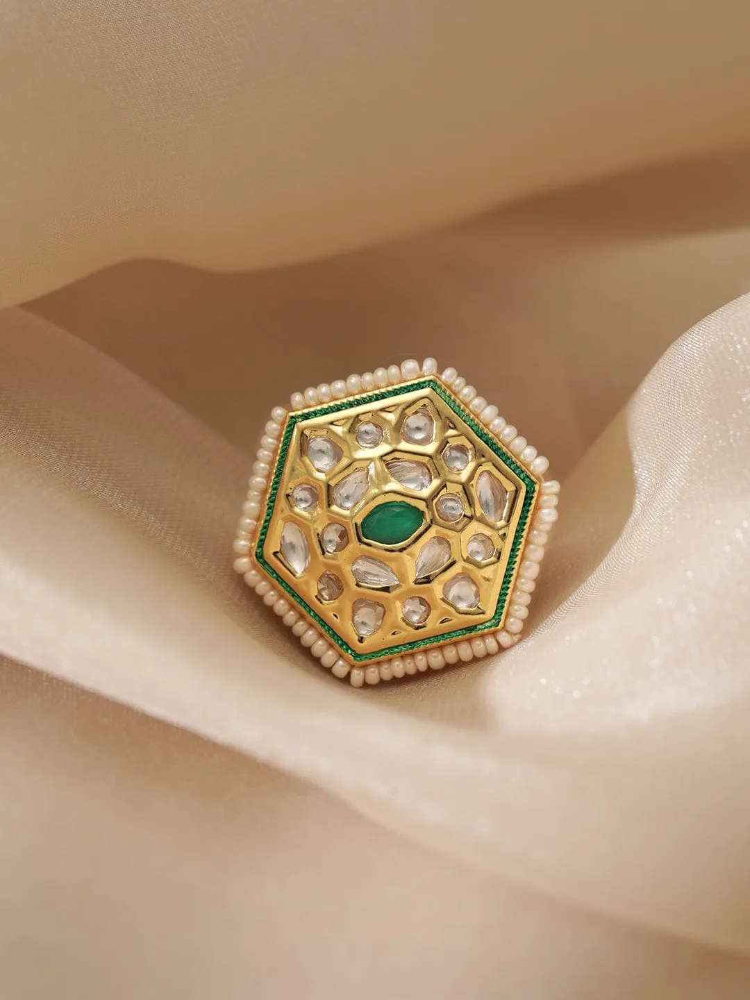 Rubans 22k Gold Plated Polki Studded Finger Ring