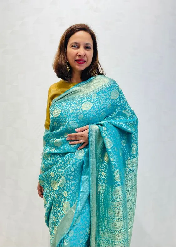 Sea Blue Silk Crepe Saree