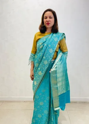 Sea Blue Silk Crepe Saree