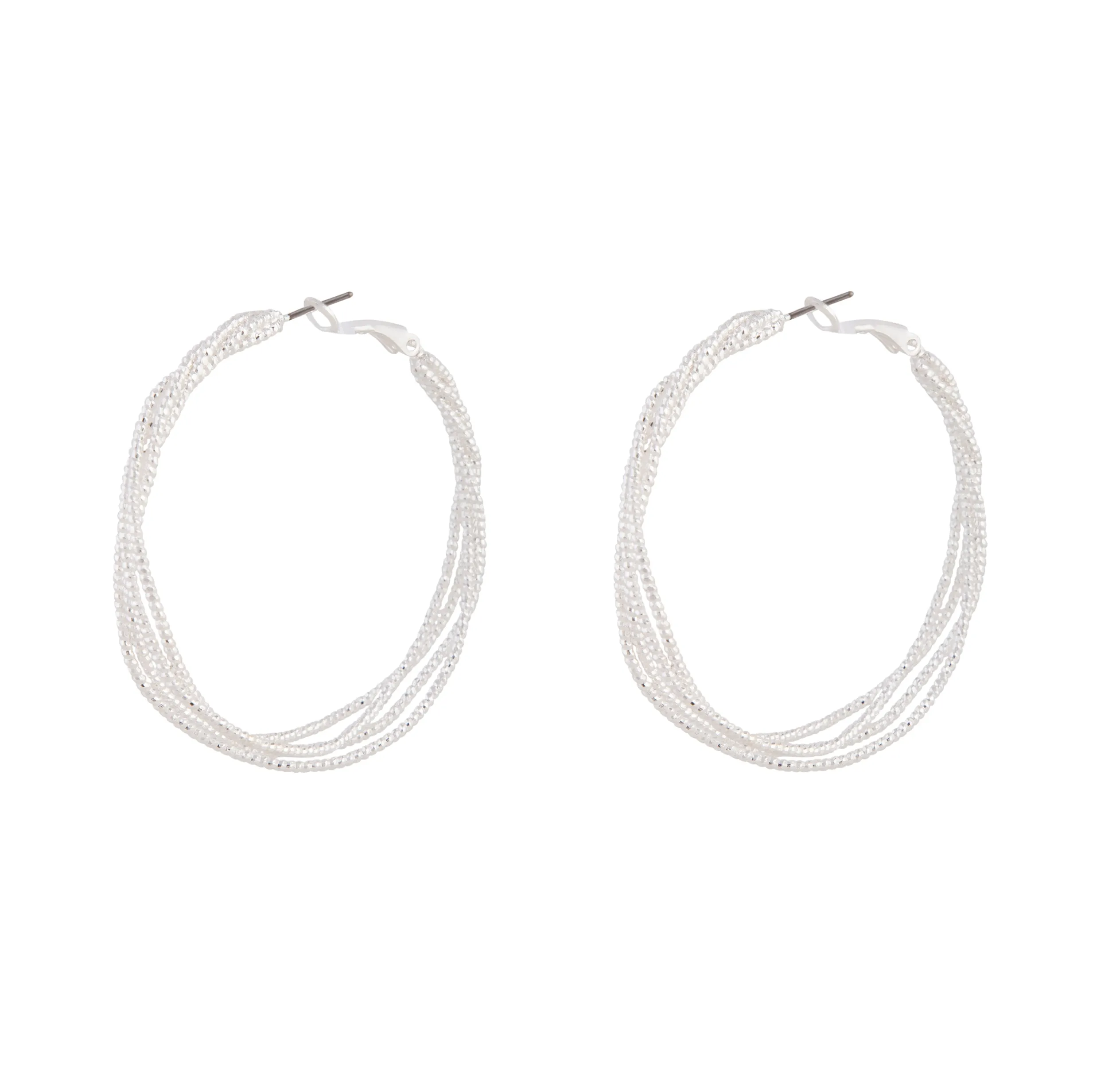 Silver Diamond Cut Wavy Hoop Earring