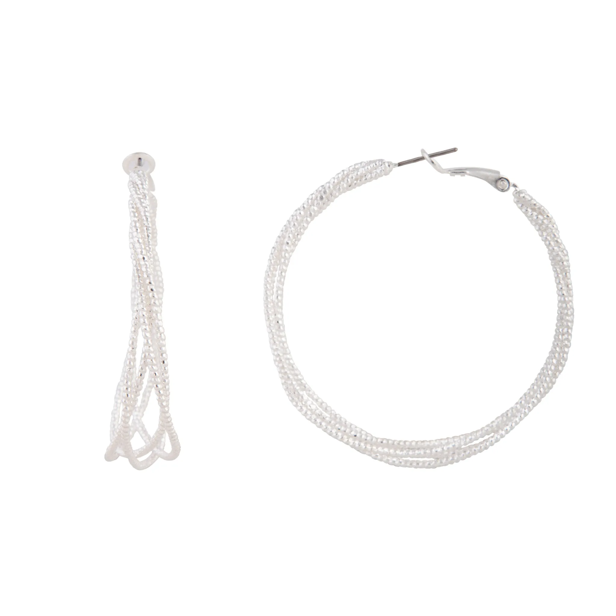 Silver Diamond Cut Wavy Hoop Earring