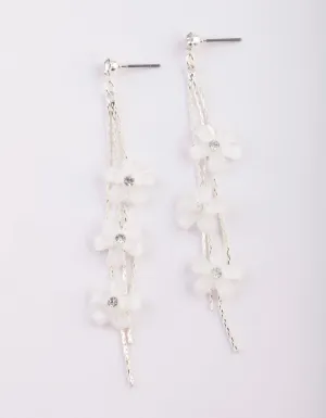 Silver Flower Drop Earrings
