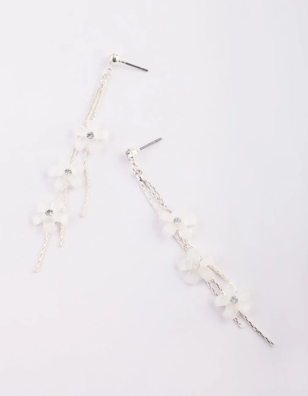 Silver Flower Drop Earrings