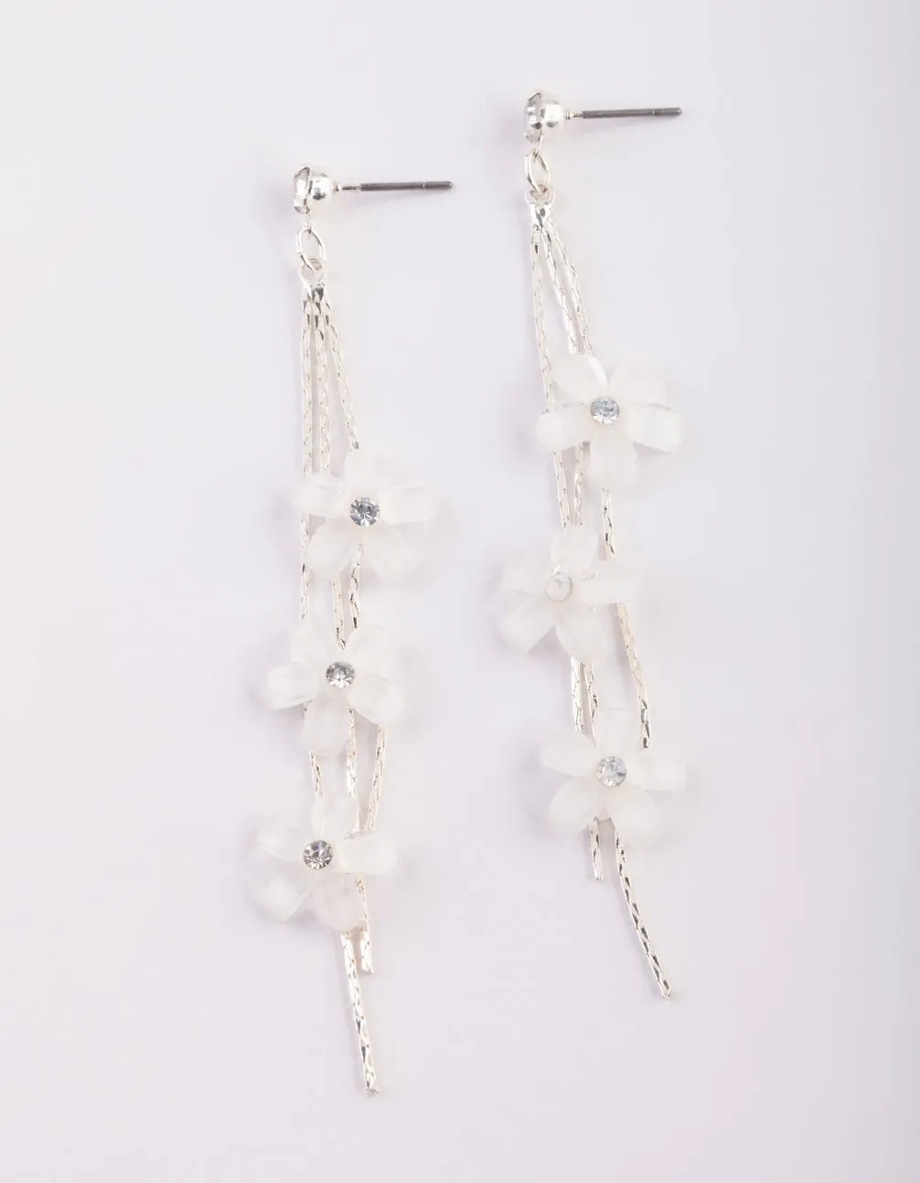 Silver Flower Drop Earrings