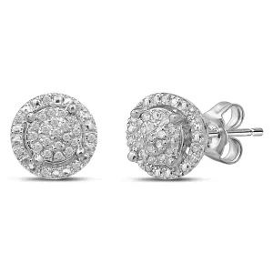 Solitaire Look Halo Earrings with 0.10ct of Diamonds in Sterling Silver